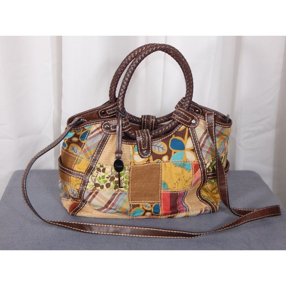 Fossil Multicolor Floral Patchwork Boho Satchel P… - image 1